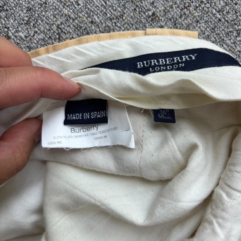 Burberry Pants Mens 36 Yellow Tan London Pleated Linen Straight Leg